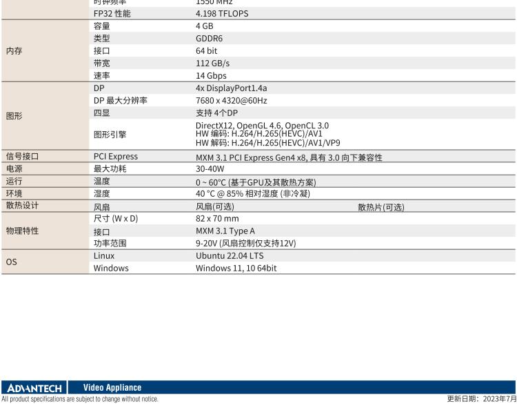 研華VEGA-X110 Intel Arc A370M MXM 3.1 Type A 嵌入式 GPU 卡，帶 DP1.4a