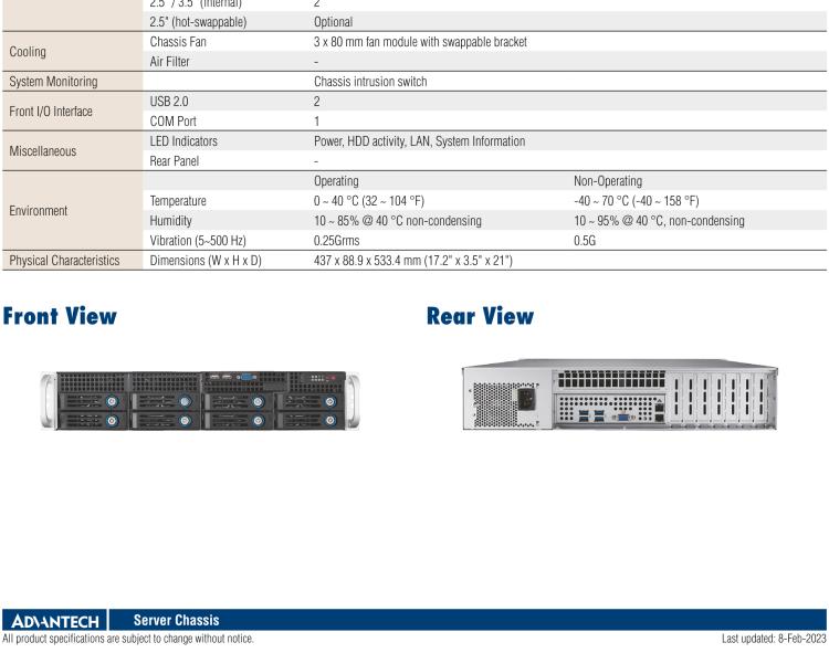 研華HPC-7282 2U 機架式機箱，適用于 Micro/ATX 服務(wù)器主板，支持8個2.5寸/3.5寸熱插拔硬盤，7個半高擴展槽