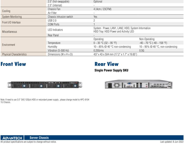 研華HPC-7140 1U 機架式服務(wù)器機箱，適用于 MicroATX/ATX 服務(wù)器主板，支持4個3.5"熱插拔盤位，1個全長/半長PCI-E x16擴展插槽