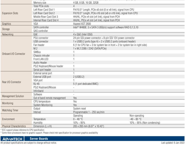 研華ASMB-610 LGA 1200 Intel? Xeon? W & 第十代 Core?專用服務(wù)器主板，帶4 x DDR4, 1 x PCIeX16, 2 x PCIeX4, 5 x USB 3.2, 3 x SATA 3, Quad LANs and和 IPMI