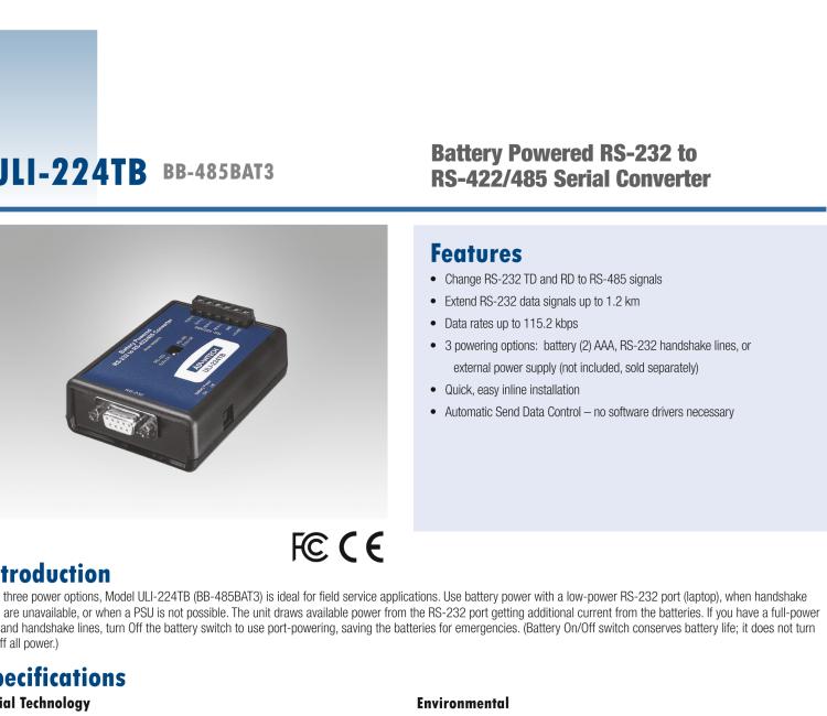 研華BB-485DRCI-PH ULI-224TE 重型工業(yè) RS-232 至 RS-422/485 隔離轉換器