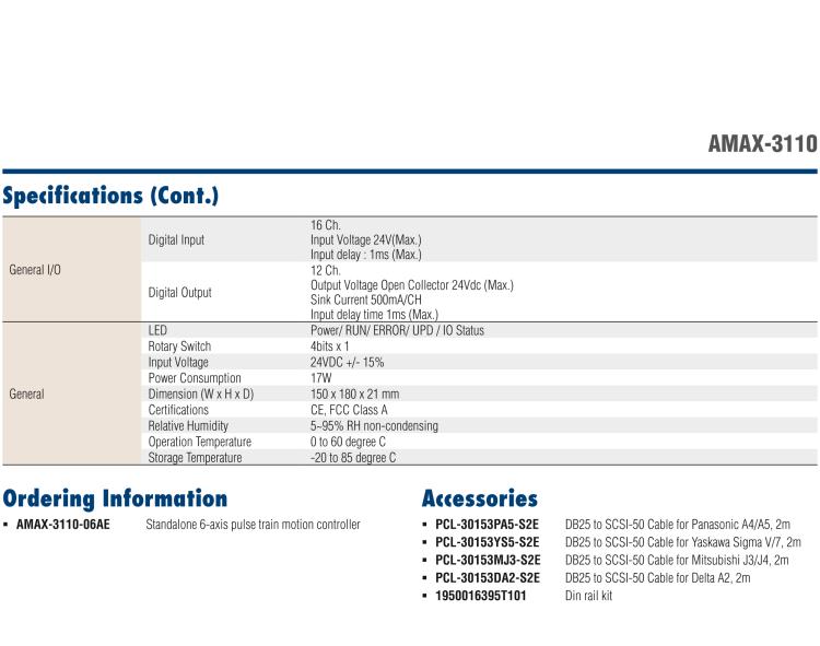 研華AMAX-3110 AMAX-3110是一個6軸脈沖序列獨立式運動控制器，一體化精巧的設(shè)計，節(jié)省空間