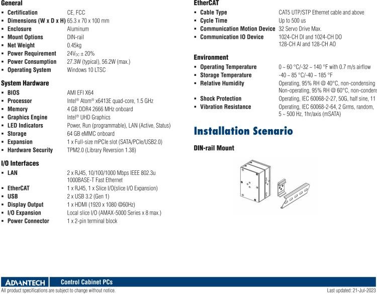 研華AMAX-357 超微型EtherCAT運(yùn)動(dòng)控制器，基于PC架構(gòu)開(kāi)發(fā)，配置了Intel Atom處理器，具有64GB eMMC、2 x LAN、2 x USB和Slice IO擴(kuò)展