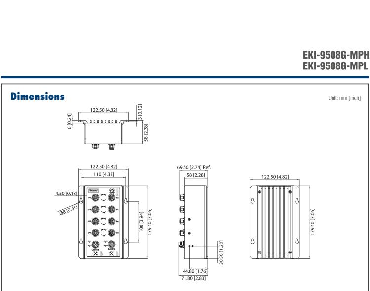 研華EKI-9508G-MPL 8個千兆M12 POE端口非網(wǎng)管EN50155交換機(jī)， 支持24/48 VDC供電