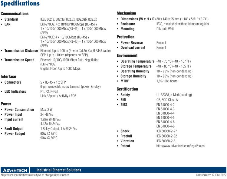 研華EKI-2706G-1GFPI 4GE PoE+1G+1G SFP，非網(wǎng)管型PoE工業(yè)以太網(wǎng)交換機(jī)，IEEE802.3af/at，24~48VDC（BE型），48~53VDC（AE型），-40~75℃
