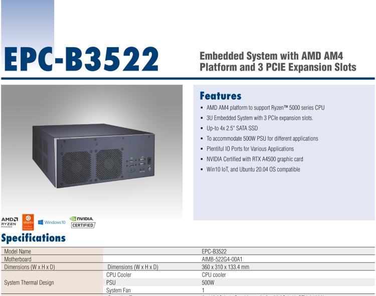 研華EPC-B3522 適配AMD Ryzen AM4 5000系列處理器，搭載X570芯片組，搭配NVIDIA? RTX-A4500顯卡。3U高度，提供高端圖像處理應(yīng)用的解決方案。