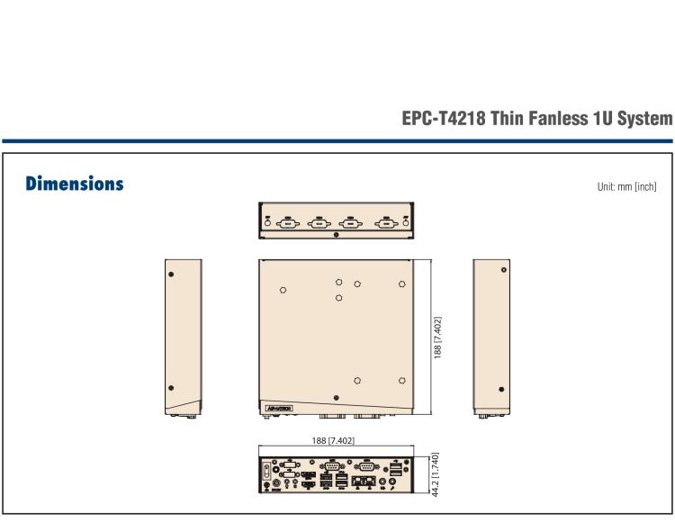 研華EPC-T4218 適配Intel 第8代 賽揚(yáng)/凌動(dòng)系列處理器。1U超薄高度，無(wú)風(fēng)扇系統(tǒng)，性能強(qiáng)勁，性?xún)r(jià)比高。