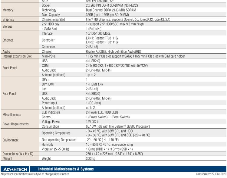 研華EPC-T2285 適配Intel? 第6/7代 Core? i 系列處理器，搭載H110芯片組。1U超薄高度，性能強(qiáng)勁。