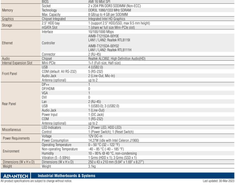 研華EPC-T1215 板載Intel? 第4代 賽揚(yáng) J1900 處理器。支持無(wú)風(fēng)扇設(shè)計(jì)，1U超薄高度，支持上架，高性價(jià)比解決方案。