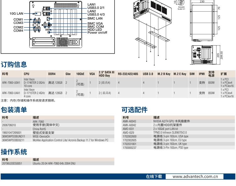 研華ARK-7060 搭載Intel二代Xeon D-1700高性能處理器系統(tǒng)，具有3個(gè)擴(kuò)展插槽