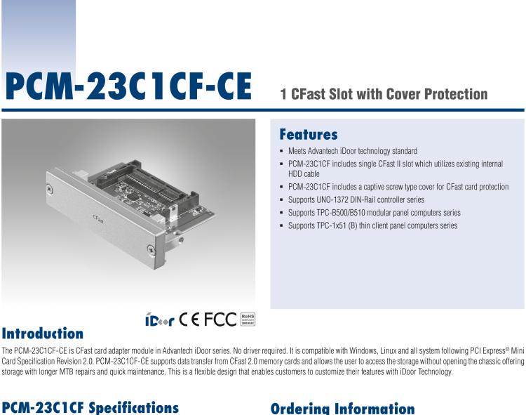 研華PCM-23C1CF 1插口CFast插槽，帶保護蓋