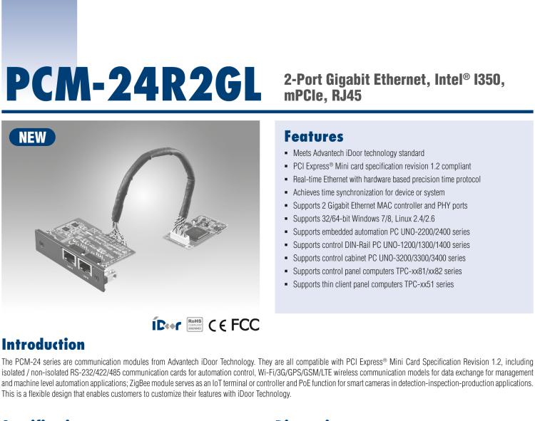 研華PCM-24R2GL 2端口千兆以太網(wǎng)，mPCIe，RJ45