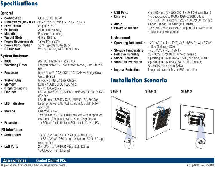 研華UNO-3483G 高效能嵌入式無(wú)風(fēng)扇工業(yè)電腦，搭配 Intel? Core? i7 處理器，2 x GbE, 2 x mPCIe, HDMI/VGA