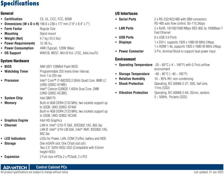 研華UNO-3285C 搭配Intel? Core?處理器，4×PCI(e) 擴展槽，2 x GbE, 2 x mPCIe, HDMI, DVI-I