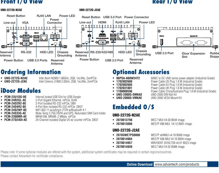 研華UNO-2272G 袖珍型嵌入式工控機(jī)，搭配Intel? Atom?處理器，1 x GbE, 2 x mPCIe, VGA/HDMI