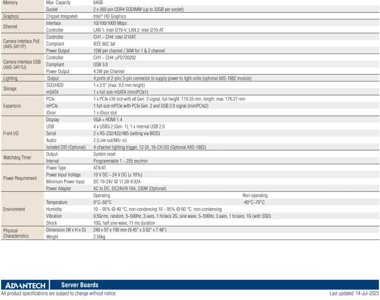 研華AIIS-3411 緊湊型視覺系統(tǒng)，支持Intel? 第10代 Core i CPU, 4路攝像頭支持 GigE PoE或 USB 3.0接口, PCIe擴展槽, 支持4路光源和隔離DIO