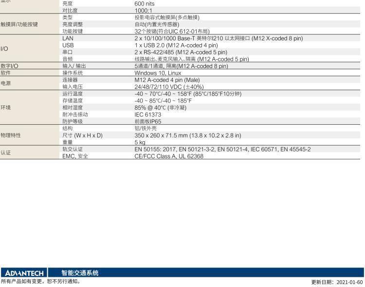 研華ITA-8120 滿足鐵路En50155認(rèn)證標(biāo)準(zhǔn)，12.1寸可觸屏式平板電腦，支持英特爾?凌動x7-E3950處理器