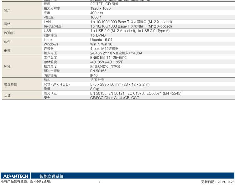 研華ITA-7220 滿足鐵路En50155認(rèn)證標(biāo)準(zhǔn)，英特爾?賽揚?J1900 22英寸無風(fēng)扇鐵路平板電腦