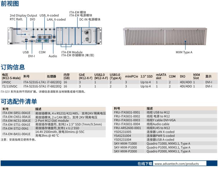 研華ITA-5231G Intel? 第6 代Core? i 處理器無(wú)風(fēng)扇系統(tǒng)，EN 50155 鐵路應(yīng)用
