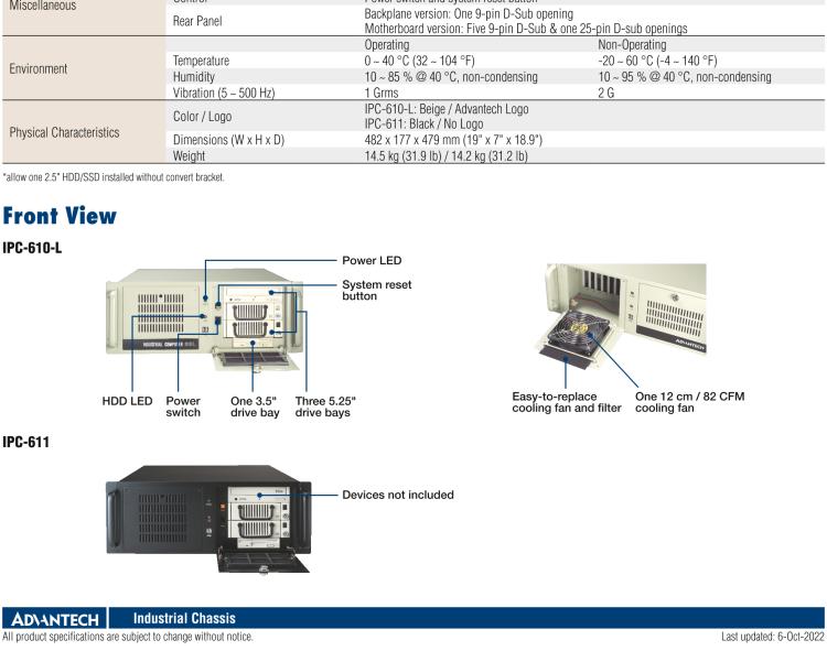 研華IPC-610-L 4U 15槽上架式機箱，支持前部可訪問風扇