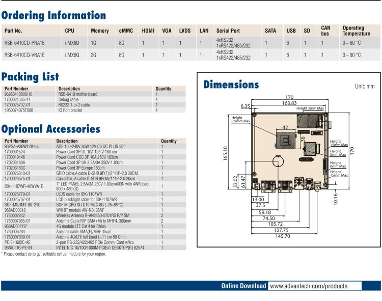 研華RSB-6410 基于NXP ARM Cortex-A9 i.MX6 Dual/Quad 的Mini-ITX工業(yè)主板， 支持Linux Yocto/Android