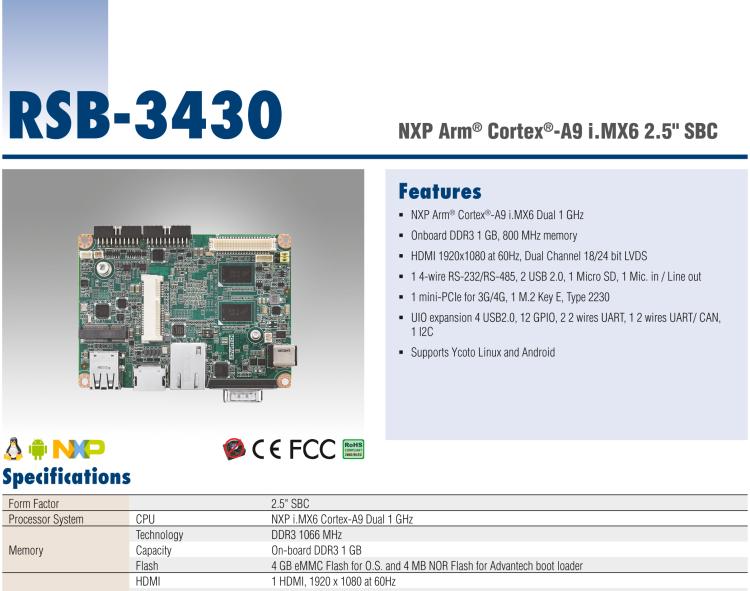 研華RSB-3430 基于NXP Arm Cortex-A9 i.MX6平臺(tái),精簡(jiǎn)功能的2.5寸緊湊型單板電腦。搭配UIO20/40可快速擴(kuò)展各種外設(shè)接口