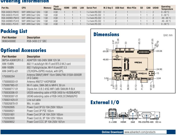 研華RSB-3430 基于NXP Arm Cortex-A9 i.MX6平臺(tái),精簡(jiǎn)功能的2.5寸緊湊型單板電腦。搭配UIO20/40可快速擴(kuò)展各種外設(shè)接口