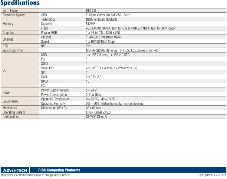 研華ROM-3310 基于TI AM3352 Cortex A8 1GHz RTX 2.0 的標(biāo)準(zhǔn)核心板，適用于寬溫抗震等工業(yè)自動(dòng)化領(lǐng)域