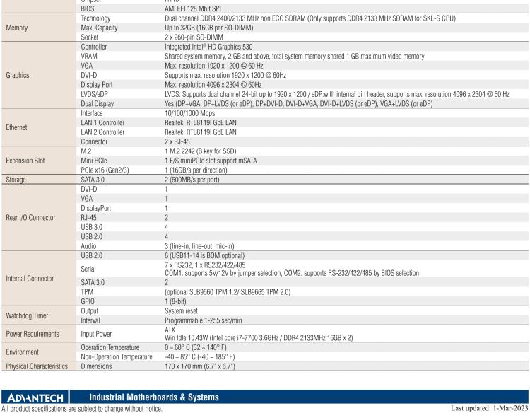 研華AIMB-205 適配Intel? 第6/7代 Core? i 處理器，搭載H110芯片組。高性價比，擁有豐富的擴展接口，穩(wěn)定可靠。