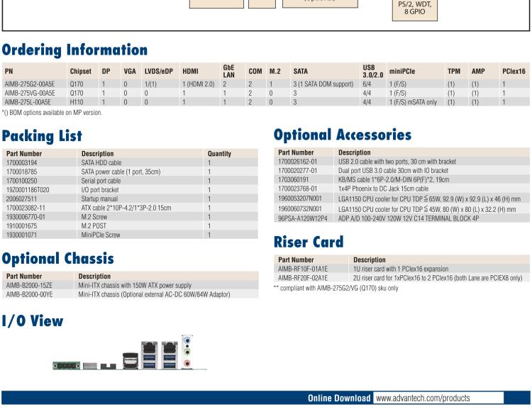 研華AIMB-275 適配Intel? 第6/7代 Core? i 處理器，搭載Intel Q170/H110芯片組。性能強勁，接口豐富。