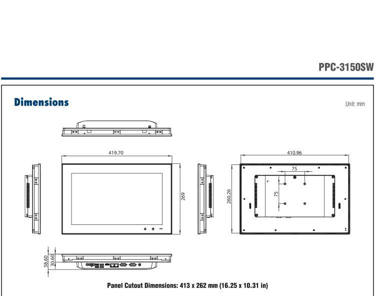 研華PPC-3150SW 15.6" 寬屏無(wú)風(fēng)扇工業(yè)平板電腦，搭載 Intel? Pentium? N4200 四核心處理器