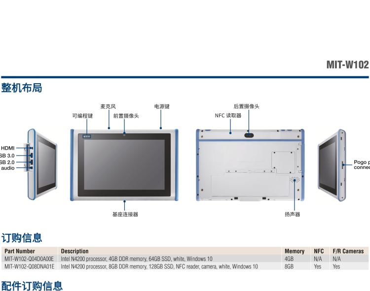 研華MIT-W102 10.1" 醫(yī)療級(jí)平板電腦，搭載 Intel?Pentium? 處理器和電容觸摸屏