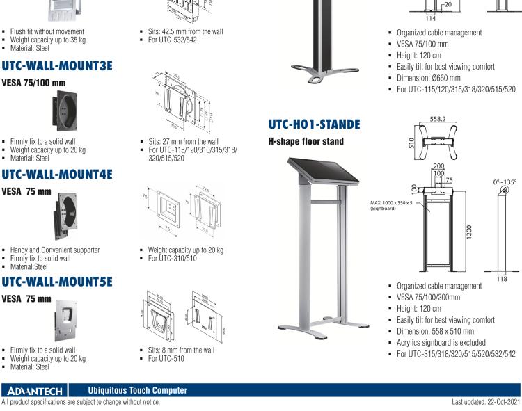 研華UTC-WALL-MOUNT2E 壁掛架 (VESA 100/200 mm)，適用于UTC 系列多功能觸控一體機(jī)