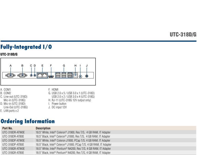 研華UTC-318D 18.5" 多功能觸控一體機(jī)，內(nèi)置Intel? BayTrail J1900