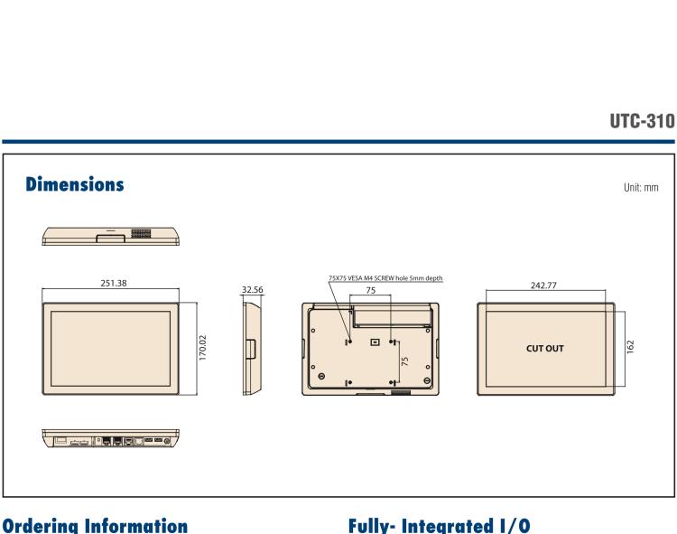 研華UTC-310G 10.1" 多功能觸控一體機，Intel? Celeron? N3350/Pentium? N4200 處理器