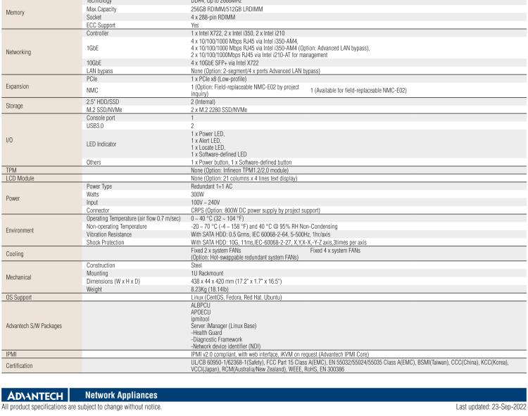 研華FWA-3050 基于Intel?Xeon D-2100系列處理器，用于uCPE和下一代防火墻的遠(yuǎn)程可管理1U網(wǎng)絡(luò)應(yīng)用平臺