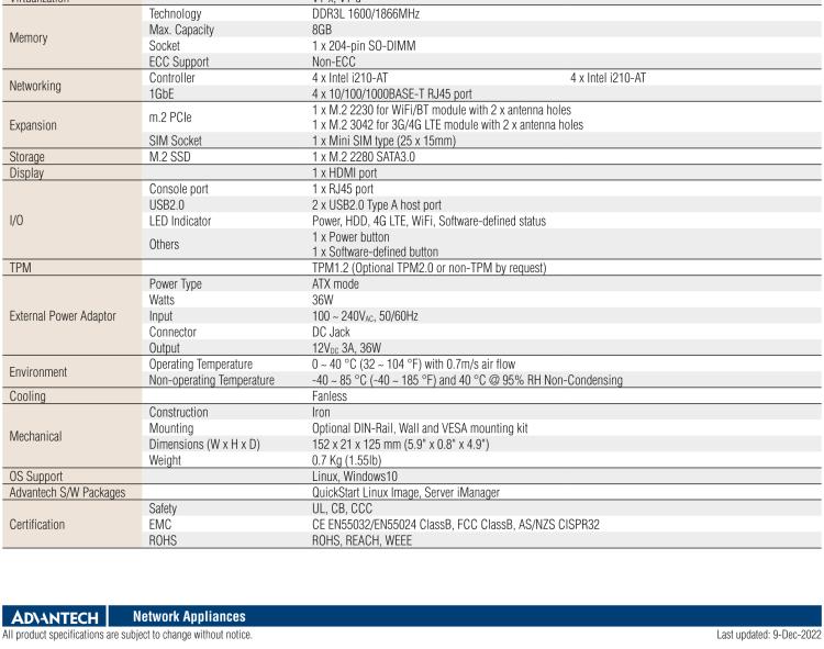 研華FWA-T011 基于Intel? Celeron? N3350/J3455 入門級SD-WAN，安全網(wǎng)關(guān)微型網(wǎng)絡(luò)應(yīng)用平臺
