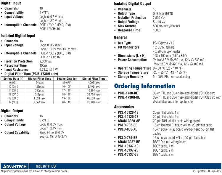 研華PCIE-1730 PCI Expresscard擴(kuò)展接口，支持32通道隔離DIO和TTL DIO