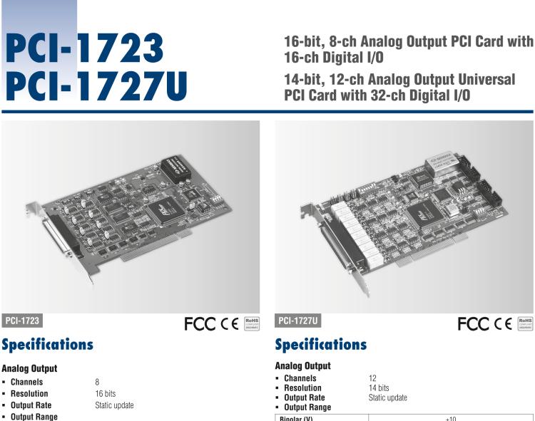研華PCI-1723 16位，8路非隔離模擬量輸出卡