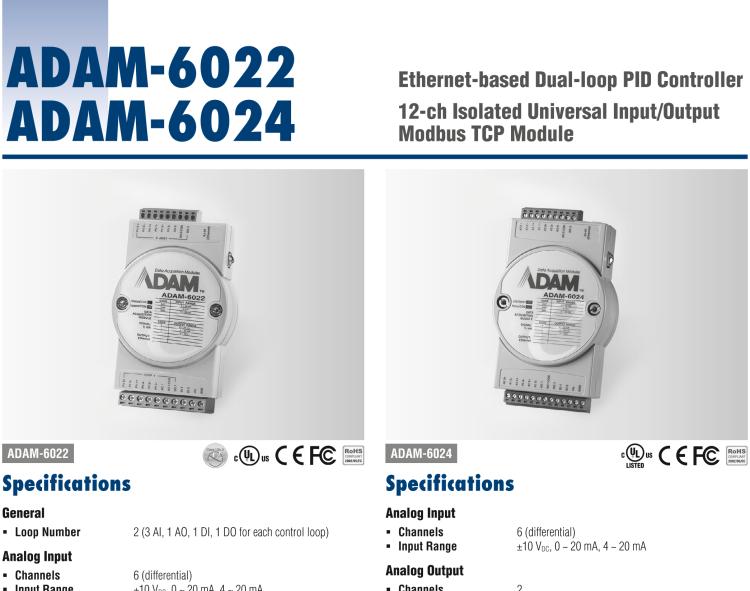 研華ADAM-6024 12通道隔離通用TCP模塊，支持輸入/輸出Modbus協(xié)議