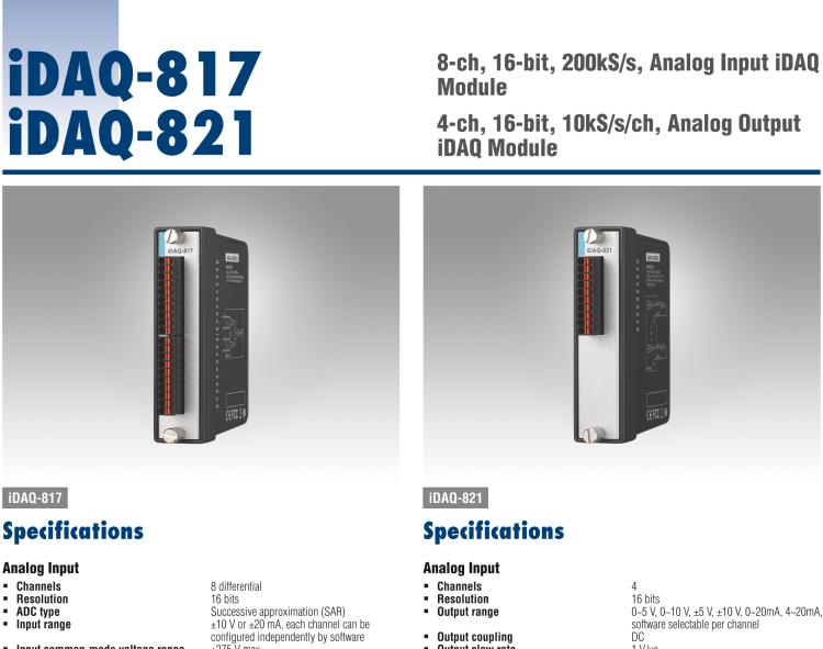 研華iDAQ-821 10kS/s、16 位、4 通道 模擬 輸出 iDAQ 模塊