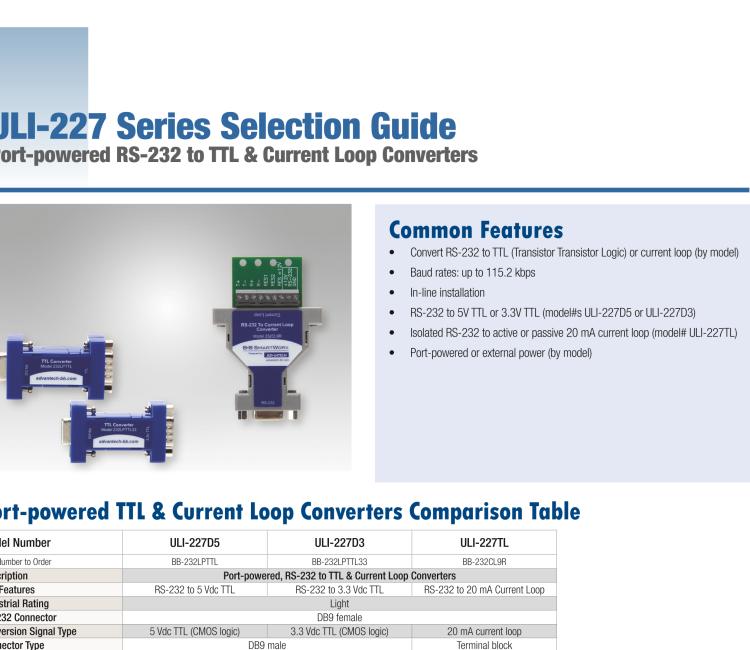 研華BB-232LPTTL33 ULI-227D3 RS-232（DB9母頭）至3.3V TTL（DB9公頭）轉(zhuǎn)換器，端口供電