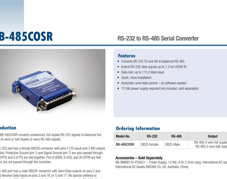 研華BB-485COSR 串口轉(zhuǎn)換器，RS-232 DB25母頭到RS-485 DB25公頭