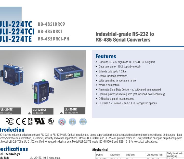 研華BB-485BAT3 ULI-224TB RS-232（DB9母頭至RS-422/485（接線端子）轉(zhuǎn)換器，電池供電